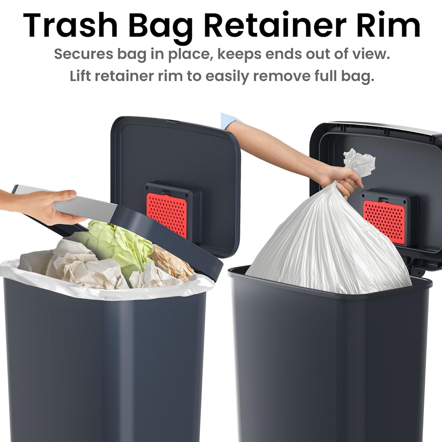 iTouchless SoftStep 13.2 Gal / 50L Step Pedal Kitchen Trash Can with Odor Filter, Stainless Steel Trim Dent-Proof Durable Construction, Garbage Bin with Lid for Home Office, Bedroom, Black Plastic