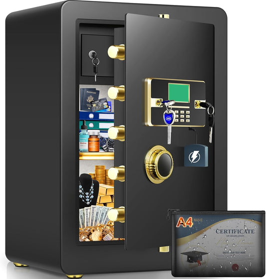 5.0 Cuft Fireproof Safe for Home, Home Safes Water and Fireproof, Safe Box with Digital Combination Lock, Fire and Water Proof Bag, Removable Shelf, Smart Alert, Fire Proof Safes for Money, Valuables