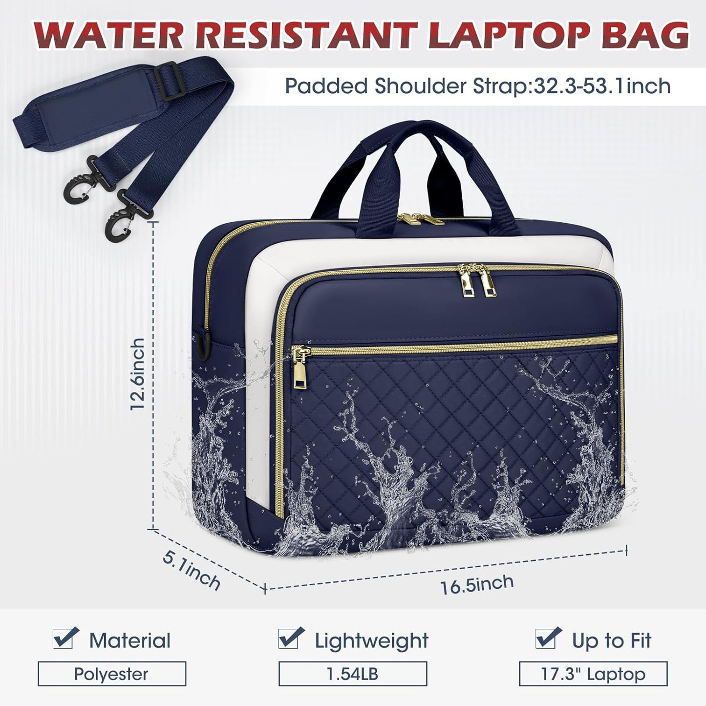 NEWHEY Laptop Bag 17.3 Inch Laptop Briefcase for Women Men Waterproof Shoulder Messenger Bag Large Computer Bag for Business Office Work College, Blue&Beige