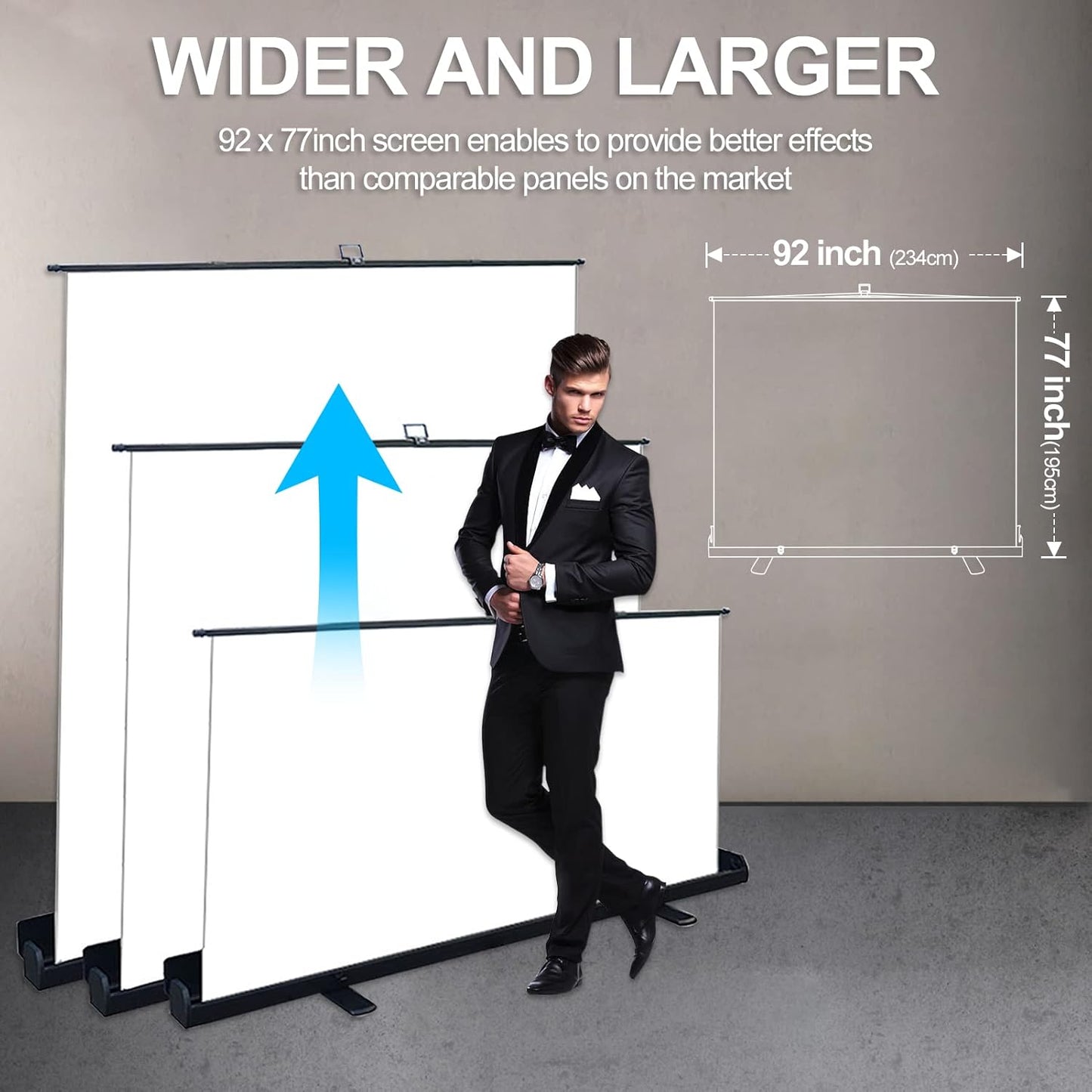 EMART 77x92in Collapsible Chromakey Panel White Screen for Photo Backdrop Video Studio,Portable Pull Up,Solid Aluminium Base Wrinkle-Resistant Fabric,Auto-Locking Air Cushion Frame