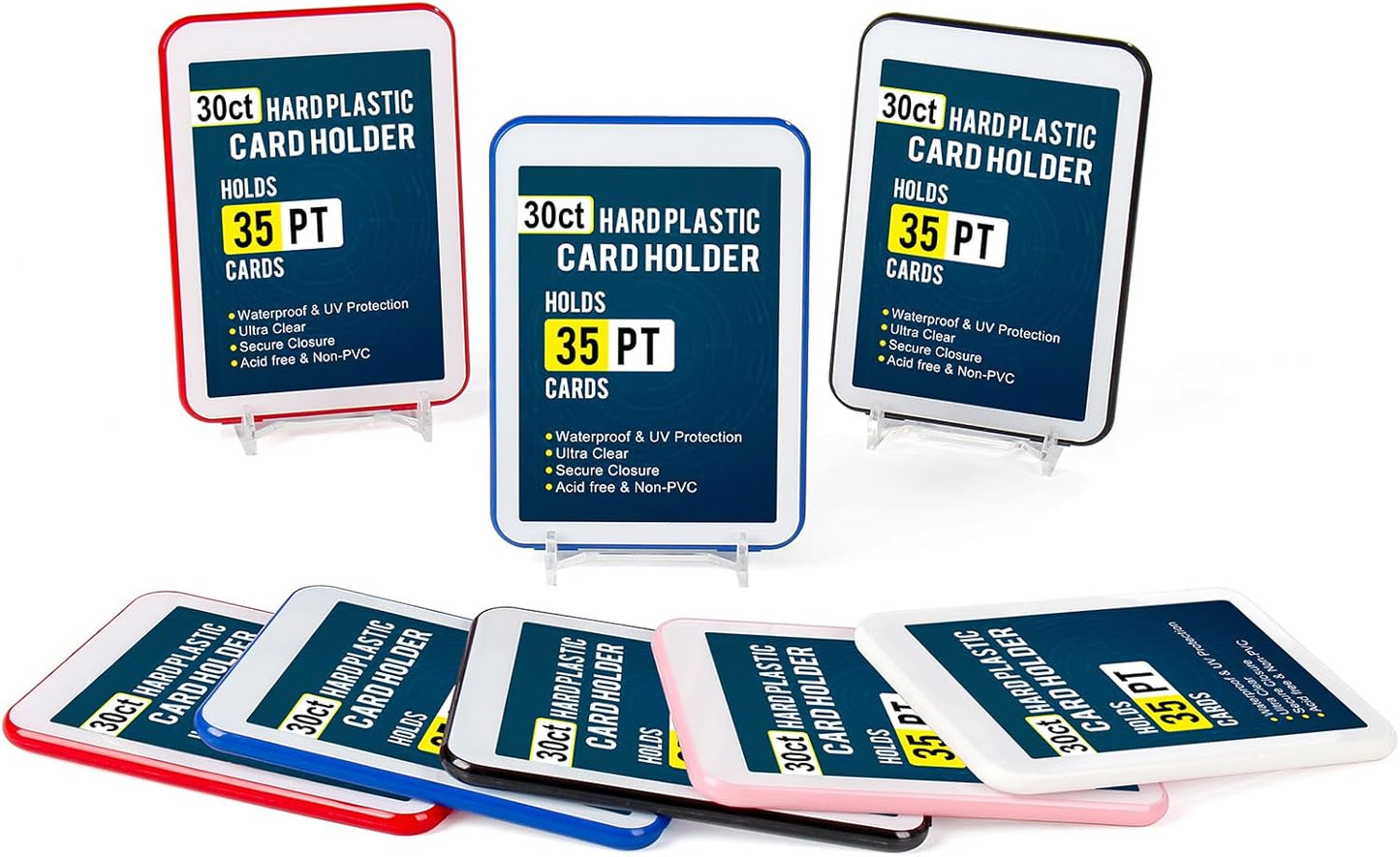 GEAoffice 30ct Colorful Card Protector Sleeved Card Holders for Trading Cards, 35pt UV Protection Baseball Card Holder for Game, Sports, Standard Cards