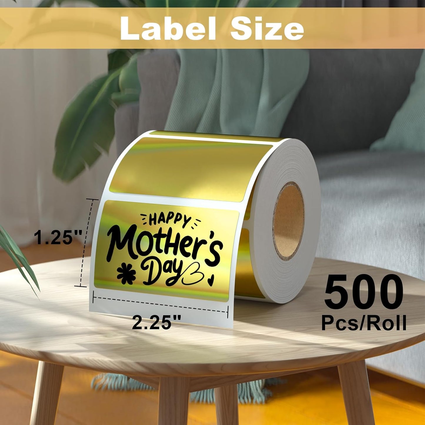 RBHK Holographic Thermal Labels - 500pcs 2.25"x1.25" Thermal Printer Labels, Waterproof Thermal Printer Stickers for Logo Design, Name Price Tag, Address, QR Code, Thanks Card, 500 Labels/Roll
