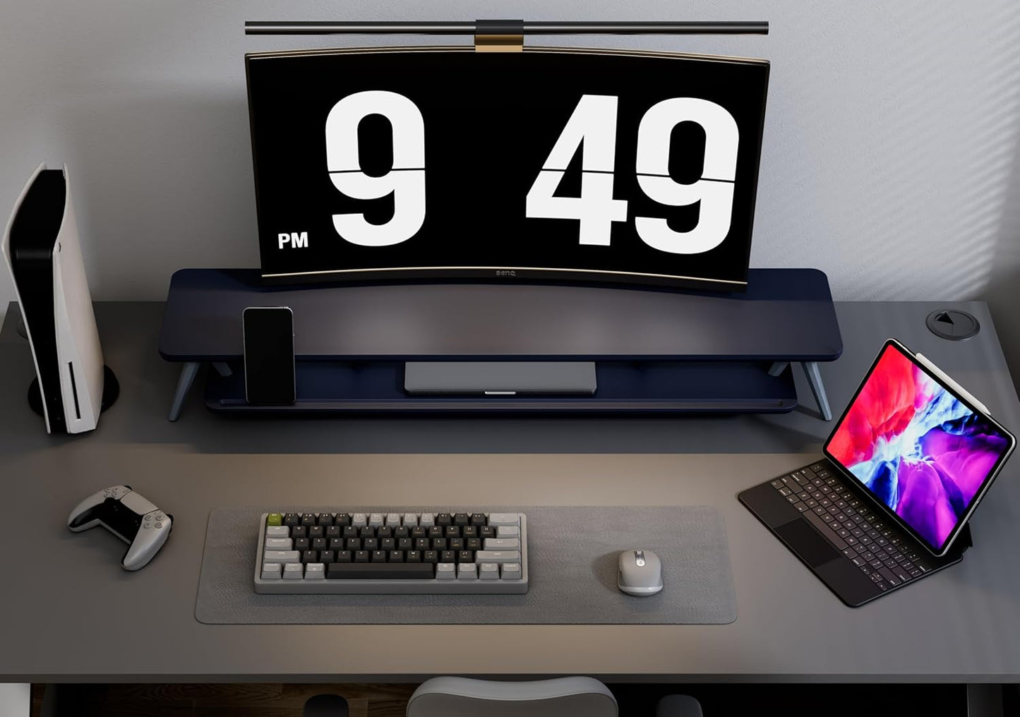 Fenge Dual Monitor Stand, Monitor Stands Riser for 2 monitors, 42.5 Inch Wood Desk Shelf with Storage Organizer and Cable Management for Office Desk Accessories