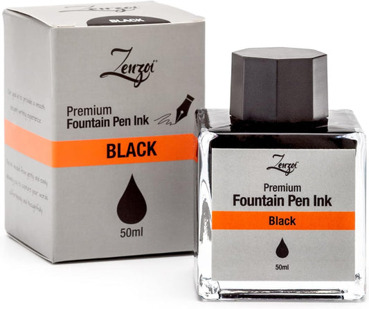 ZenZoi Fountain Pen Ink Bottle 50ml | Premium Designed Bottled Ink for Fountain Pens – Suitable for Calligraphy and All Branded Pens | Quick Drying and Smooth Flow Writing Experience (Black)