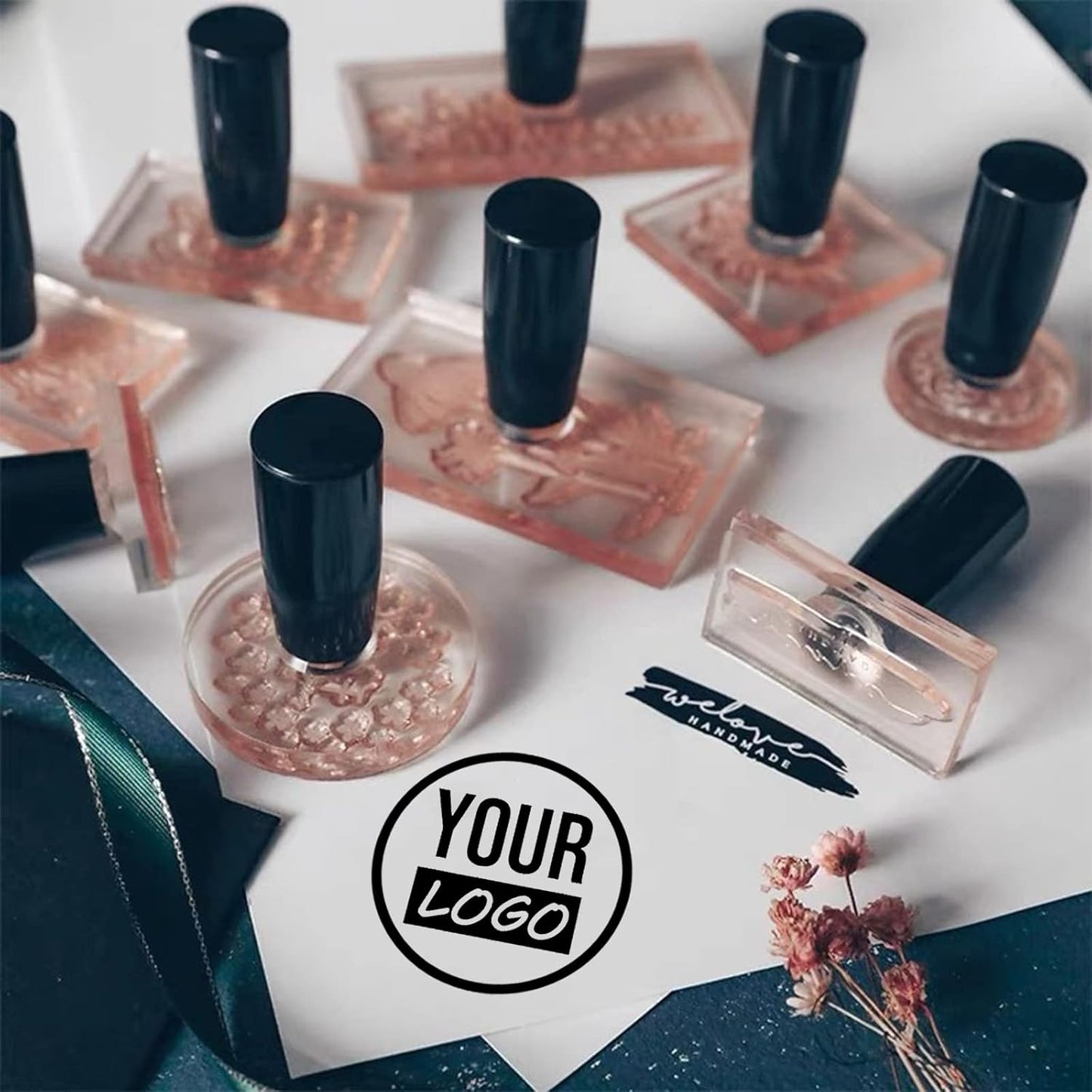 Custom Stamp with Logo Text - Personalized Rubber Stamp with Handle - Address Stamps for Business or Crafting - Square 3"