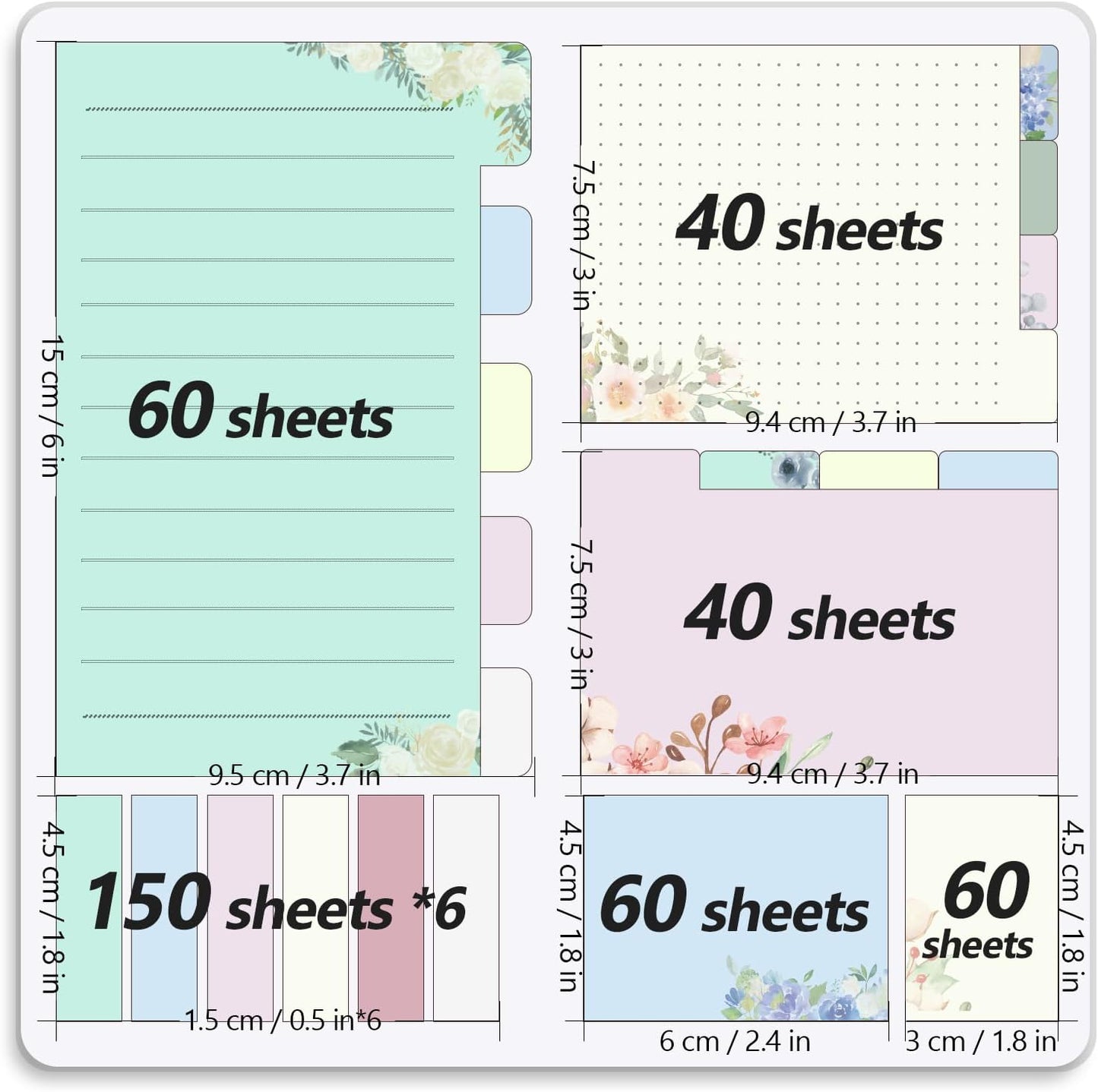 Sticky Notes Set Sticky Notes Tabs Divider Sticky Notes Planner Sticky Notes Sticky Note Dividers Tabs Book Notes Office Supplies Back to School Supplies
