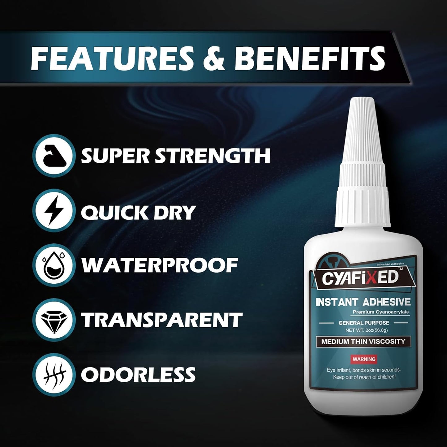 Super Glue Liquid, Instant Clear Cyanoacrylate Medium Thin Viscosity Adhesive, Food Safe CA Glue for Shoe Repair Leather Ceramic Plastic Glass Metal Wood Aquarium Porcelain Rubber Pottery Model Craft