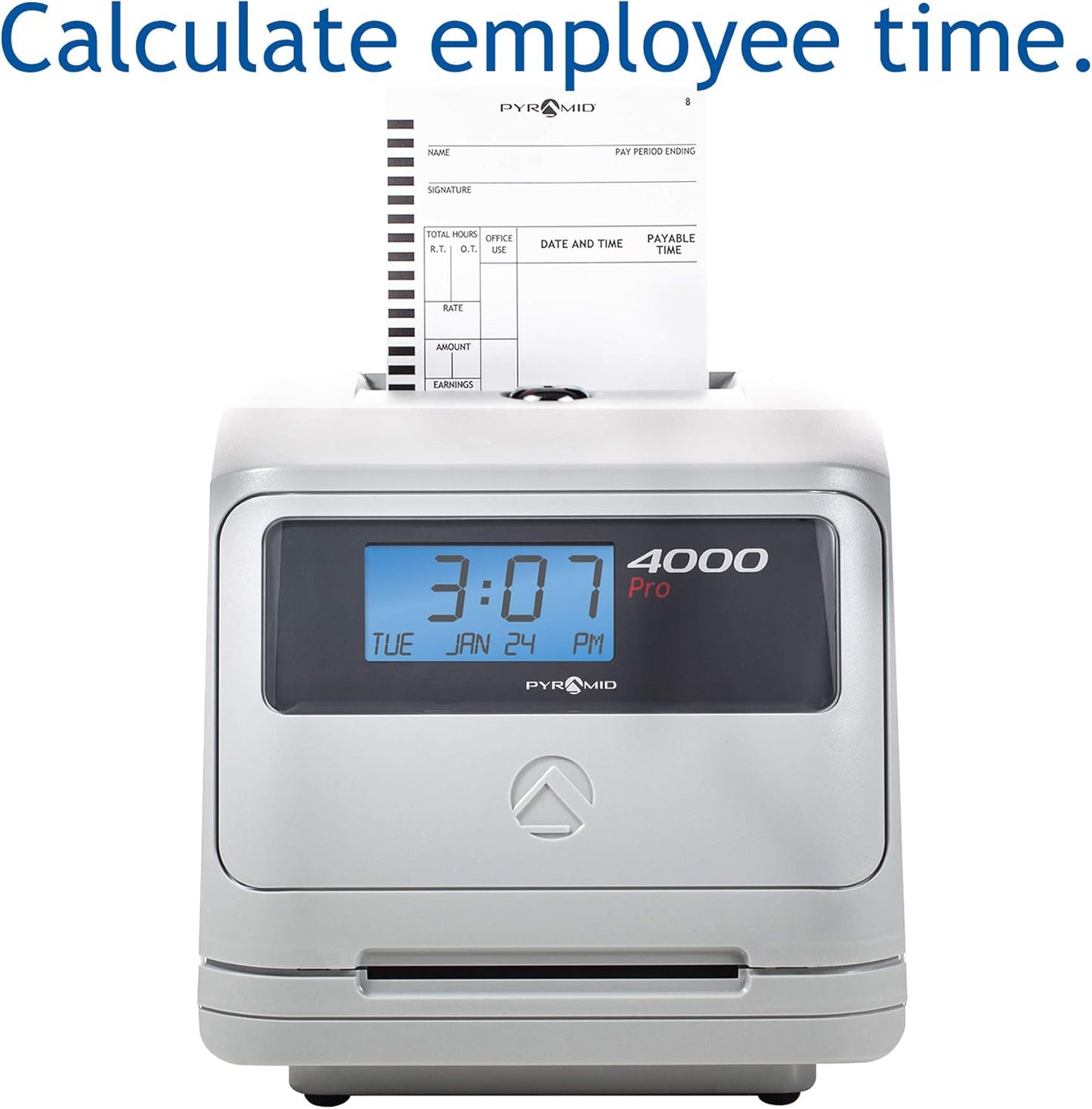 Pyramid Time Systems - Model 4000 Auto Totaling Time Clock, Electronic Time Punch Clock for Small Business, Bundle Includes: 25 Time Cards,Ribbon and 2 Security Keys - Silver ( 7.25"h x 7"w x 6.75"d)
