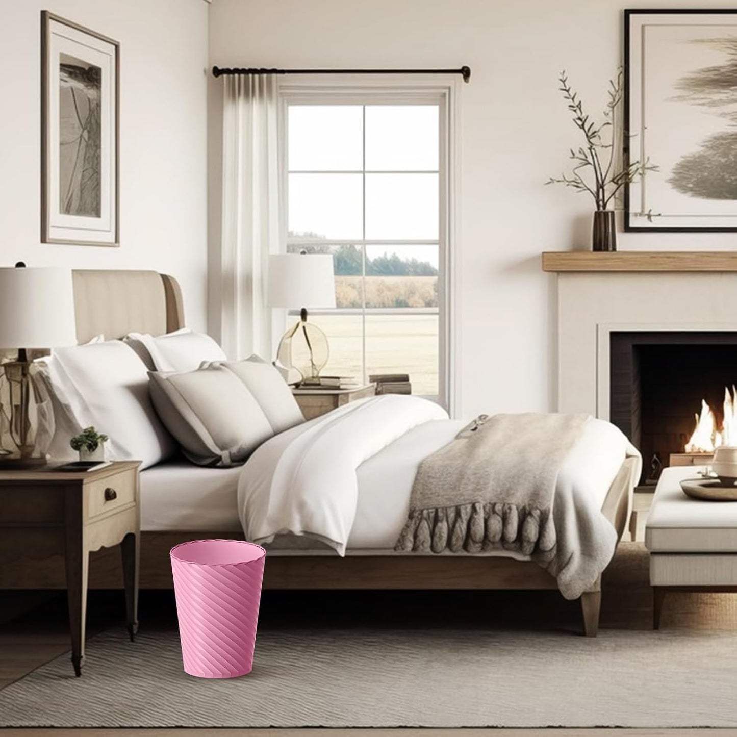 Bathroom Trash Can, 3 Pack 1.8 Gallons Small Trash Can with Trash Bags, Bathroom Garbage Can, Plastic Trash Bin, Round Waste Basket for Bedroom, Office, Compact Space (Pink Purple Green)