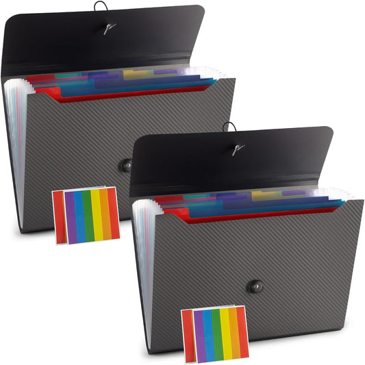 Expanding File Folder File Organizer 13 Pockets File Organizer Accordion Filing Folder Expandable File Folder for Documents Aesthetic Paper Organizer Folder for Work, School, Home, Office, 2Pack Grey