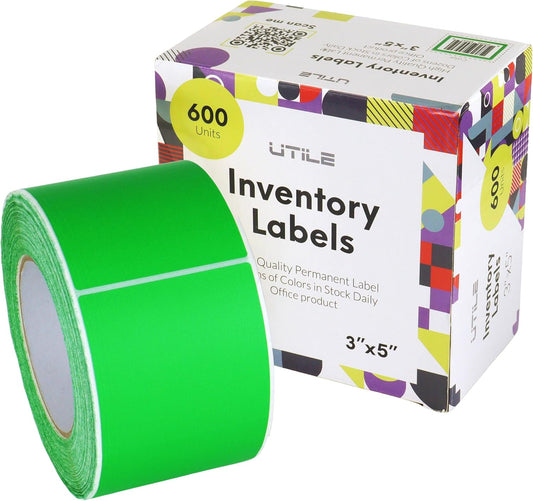 UTILE - Thermal Labels 3x5 Inch 600 Inventory Stickers Roll (Green), Compatible with Thermal Printers - Color Coding Label for Box - Sticker to Write On Packing Labels Color Coded - Tags for Labeling