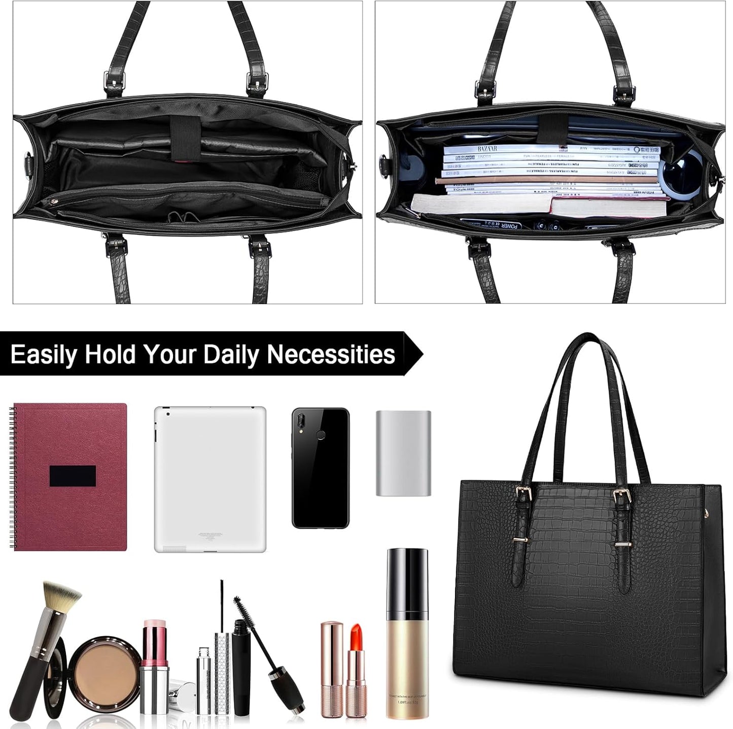 Laptop Bag for Women 15.6 inch Laptop Tote Bag Leather Classy Computer Briefcase for Work Waterproof Handbag Shoulder Bag Women Business Office Bag