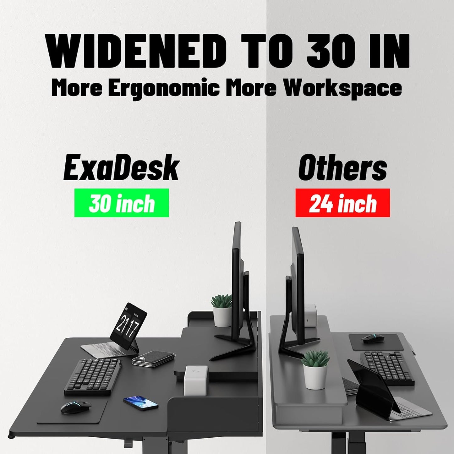 48 x 30 Inch Electric Standing Desk with 2 Drawers, Adjustable Height Widened Stand Up Desk with Storage, Sit to Stand Ergonomic Workstation for Home Office, Classic Black