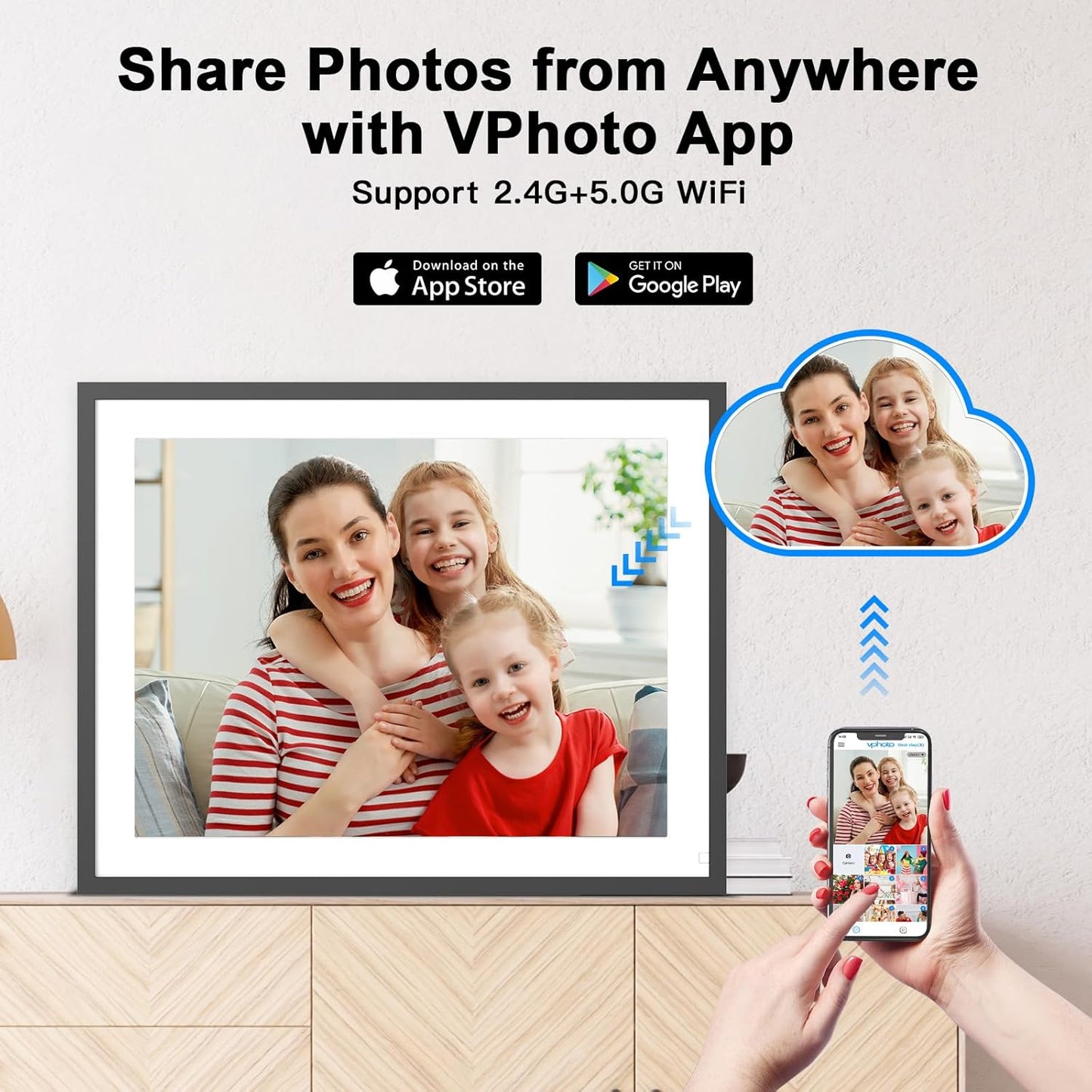 Large 32GB Digital Picture Frame Electronic Calendar - 16.2 Inch Wall Mountable Wi-Fi Picture Frame, Auto-Rotate, Motion Sensor, Share Photos Video via App Email, Free Cloud Storage, Gift for Him