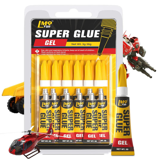 Super Glue Gel 12x3g CA Glue, Clear Cyanoacrylate Adhesive Single Use for Shoe Sole Repair Ceramic Plastic Model Metal Wood Aquarium Leather Pottery Glass, Food Safe Strong and Instant Bonding