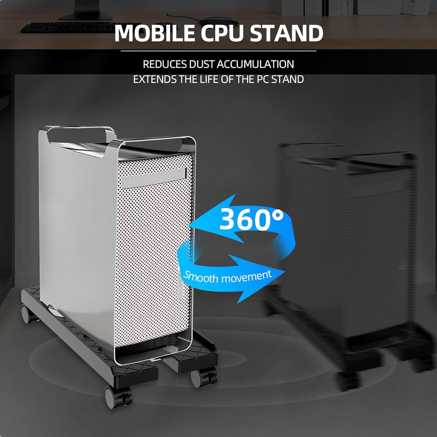 Adjustable Mobile CPU Stand, Ventilated Computer Tower Stand with 4 Caster Wheels Fits Most PC Tower, Under Desk CPU Holder PC Floor Cart Computer Riser for Gamers and Students (Large White)