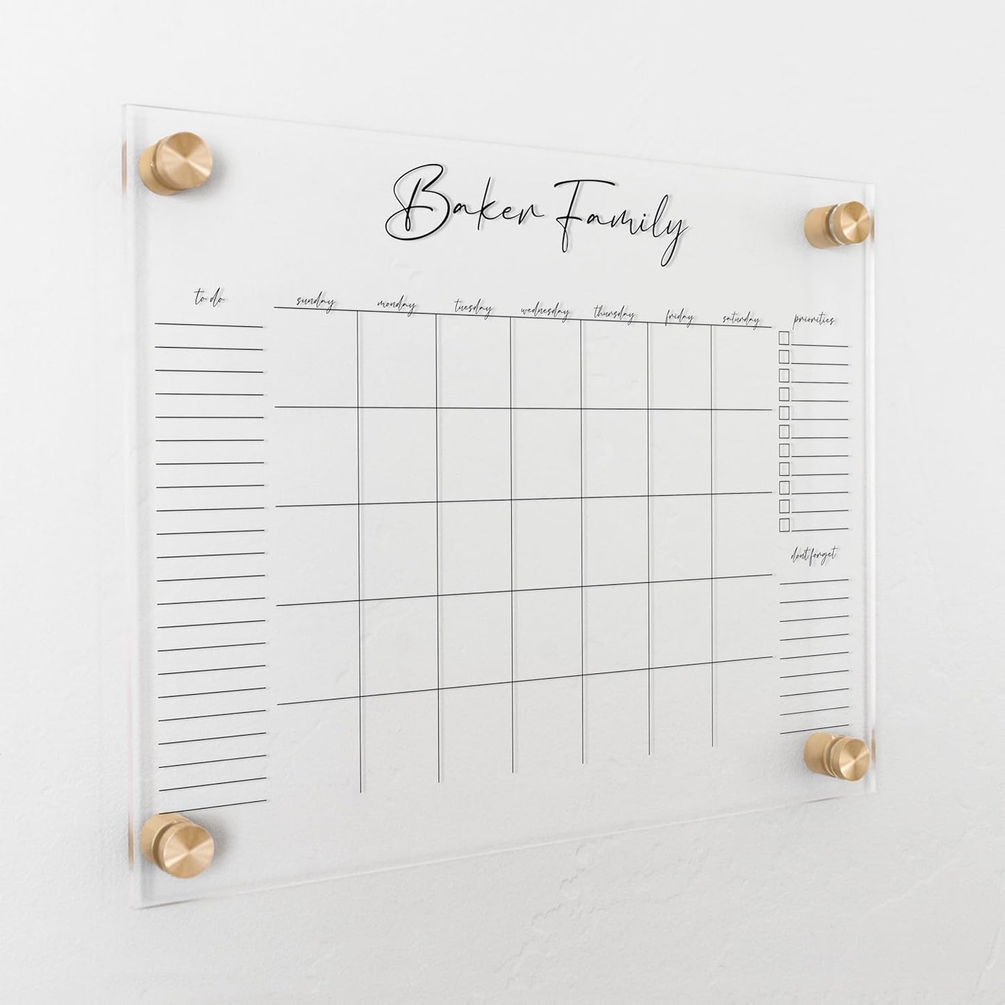 Personalized Clear Acrylic Calendar for Wall, Calendar Whiteboard for Wall, Dry Erase Wall Calendar, Wall Calendar Organizer System for Home (Cursive, Black, 14"W x 11"H)