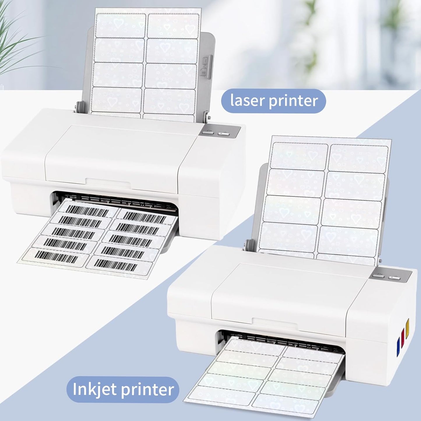 STARLIBOO Transparent Stickers Labels - 2" x 4" Clear Address Labels Mailing Stickers for Laser/Inkjet Printer 8.5"×11"- 20 Sheet (Clear Holographic Heart)