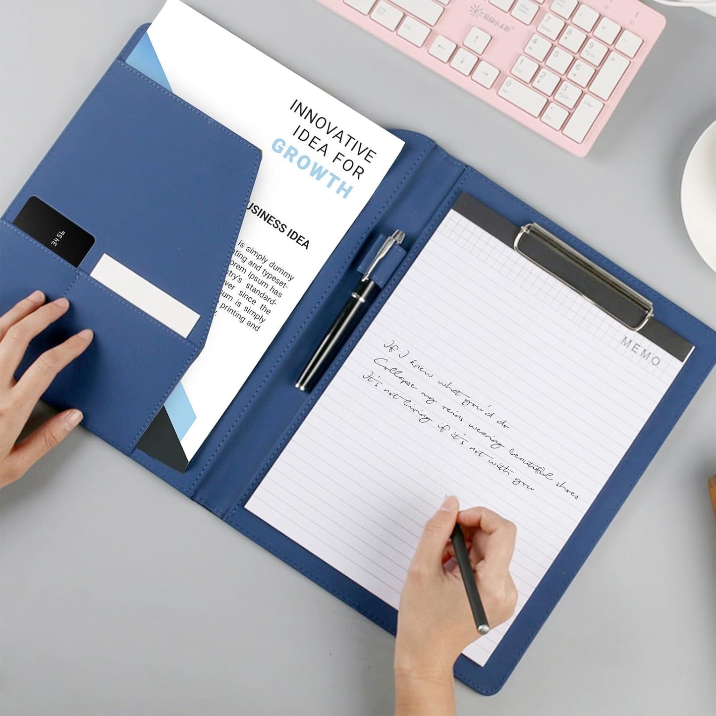 Personalized Padfolio, Customized Leather Clipboard Portfolio Binder add Your Business Logo Text Image for Sales Interview Legal Document A4 Writing Pad for Business Office