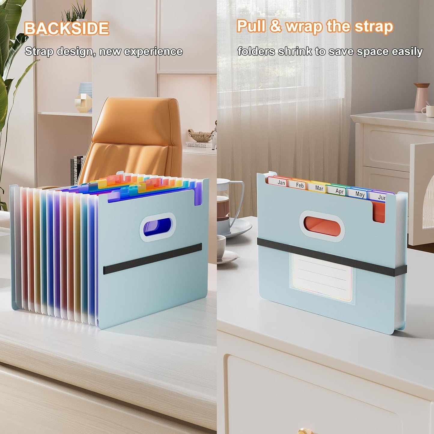 ThinkTex Accordion File Organizer, 12 - Pocket Expanding File Folders Upright & Open Top,for Paper Receipts, Bills&Taxes Organizer, Letter/A4 Size for School, Office, Home with Colorful tab-Light Blue