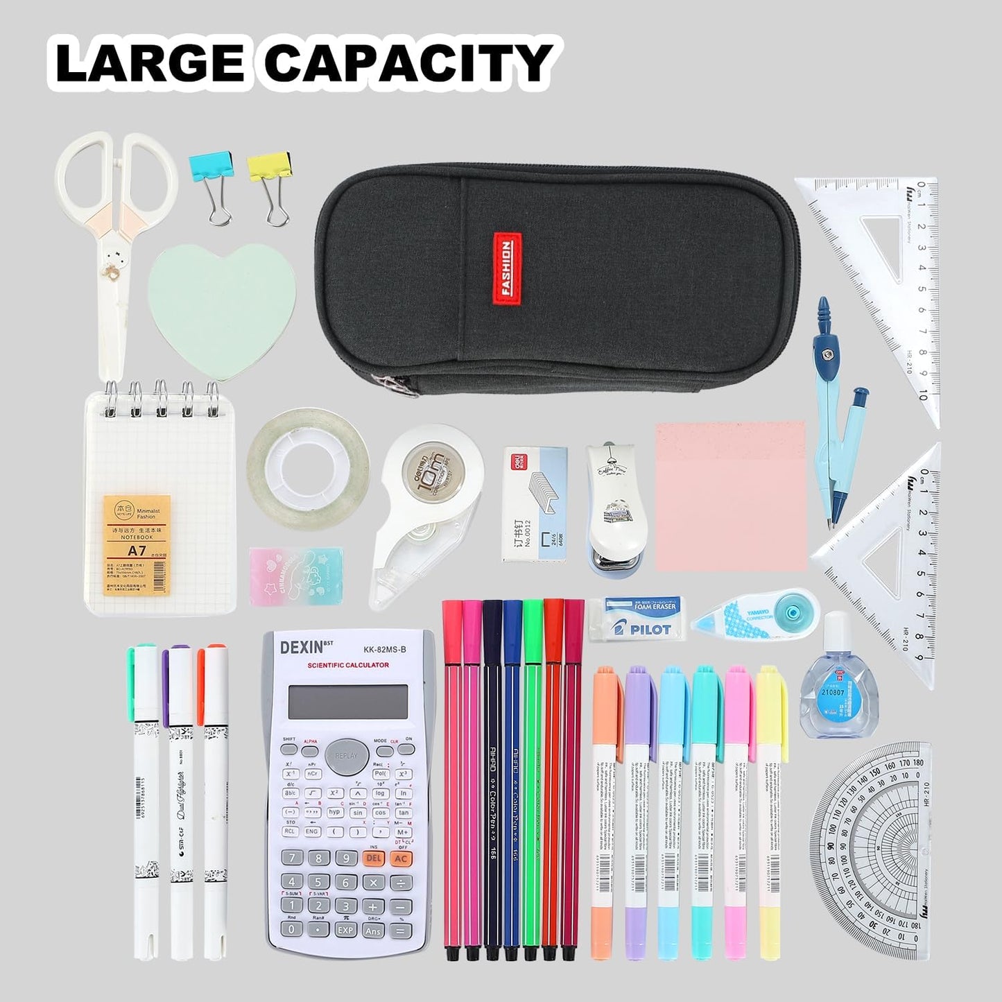 Pencil Case for Boys Kids Teens Adults Big Pencil Bag with Zipper Big Pen Pouch Large Stationery Pen Case Organizer for School Black