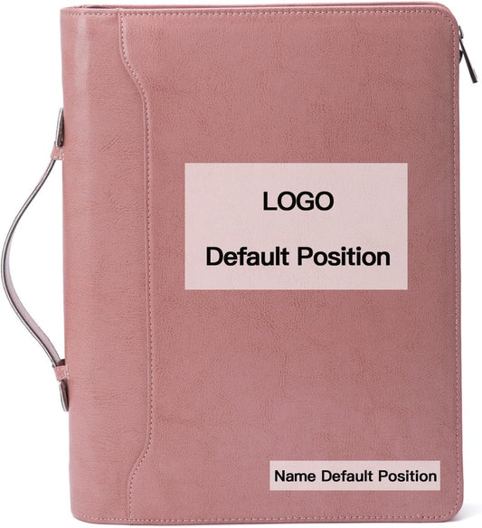 Personalized Vegan Leather Portfolio with Hidden Handle, Front Pocket, Custom Business Padfolio Tablet/13” Laptop Organizer, Professional Executive Document Folio, Pink