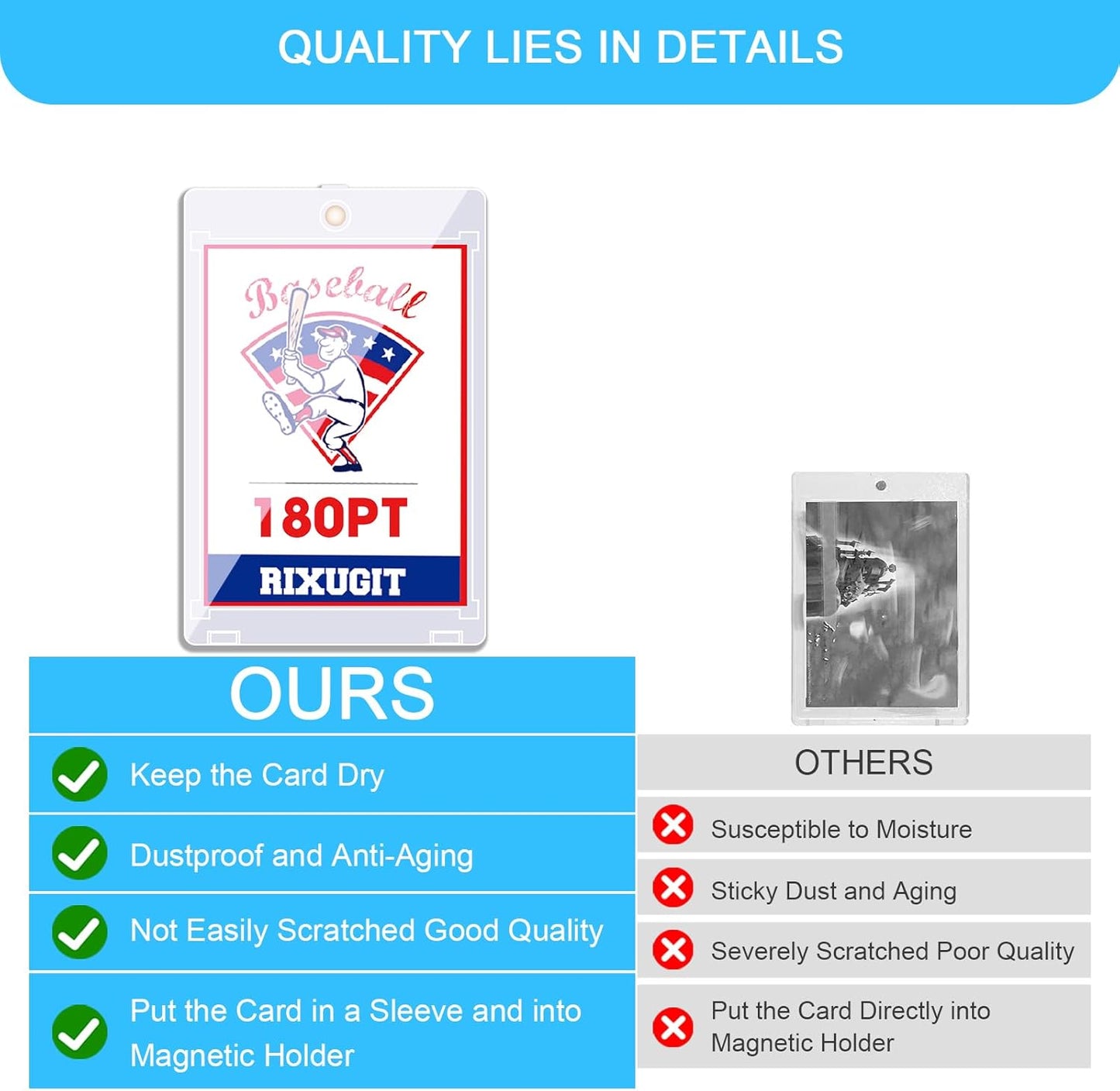 25-Pack 180pt Sleeved Card Magnetic-Holders - One Touch Card Holder, Card Case, Larger Inner Dimension: 2.63"x 3.7", Fits Soft Card Sleeve on Card First, Then into Card Holder for Double Protection