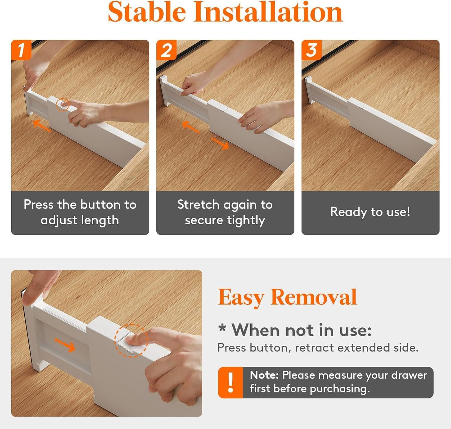 Lifewit 8 Pack Drawer Dividers 4" High,11-17" Adjustable Dresser Drawer Organizers for Clothes, Expandable Dresser Separators in Bedroom/Bathroom/Kitchen/Vanity/Office Organization and Storage, White