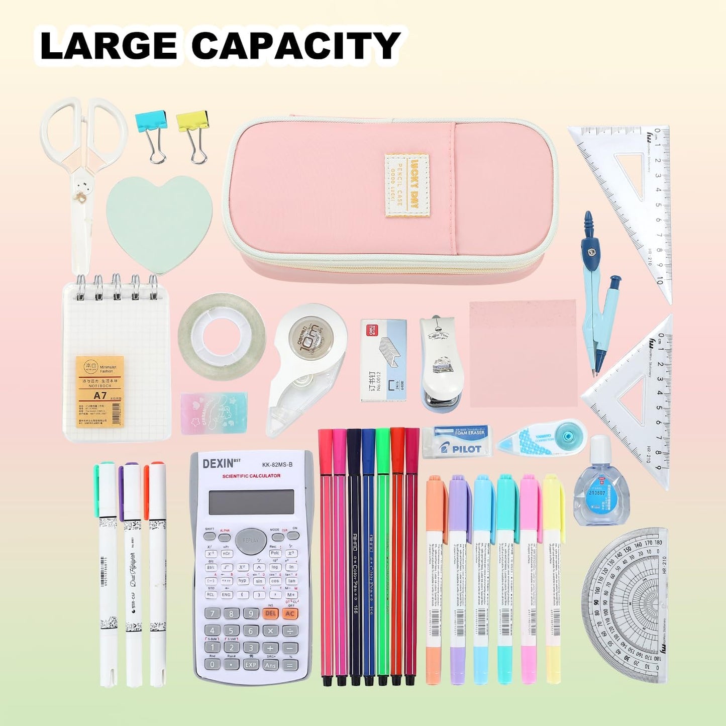 Pencil Case for Girls Kids Teens Adults Big Pencil Bag with Zipper Big Pen Pouch Large Stationery Pen Case Organizer for School Pink