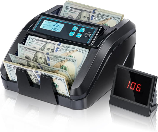 MUNBYN IMC51 Money Counter Machine Count Value, Add+Batch/Add+ Value Mode Bill Counter, UV/MG/IR/MT Detection, USD only Cash Counter,1100 Bills/min, Money Counting Machine with LCD Display (Black)