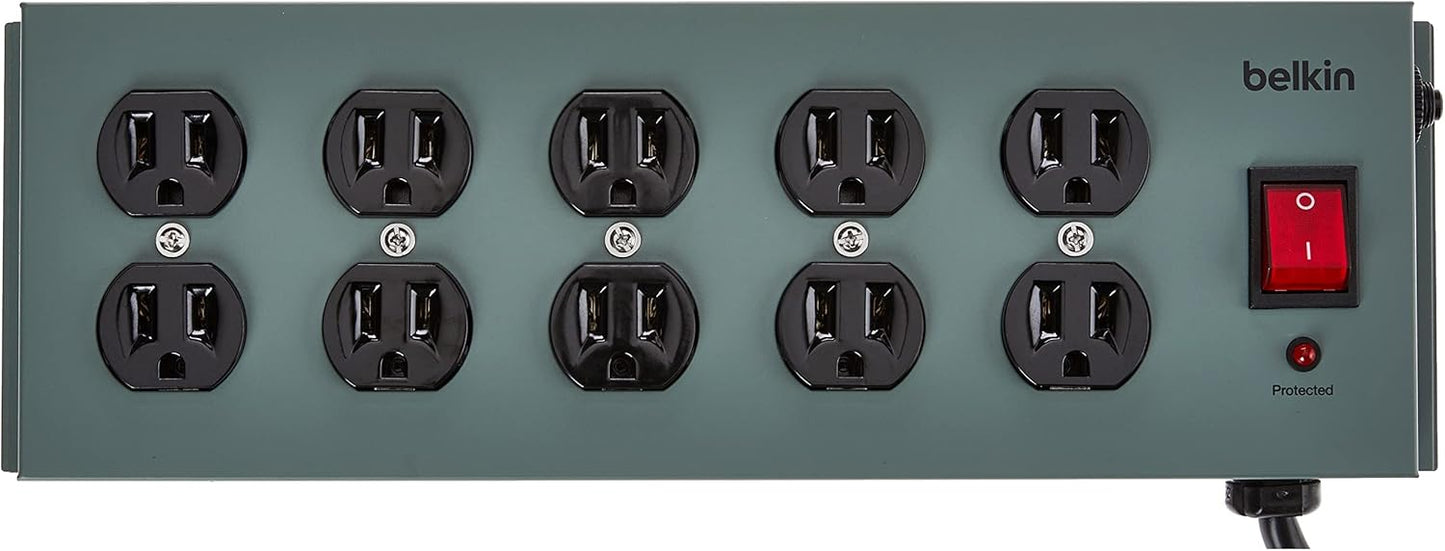 Belkin Power Strip Surge Protector - 10 AC Multiple Outlets, 15 ft Long Heavy-Duty Metal Extension Cord with Wall Mount Holes for Home, Office, Travel, Computer Desktop, Laptop & Phone Charging - 5PK