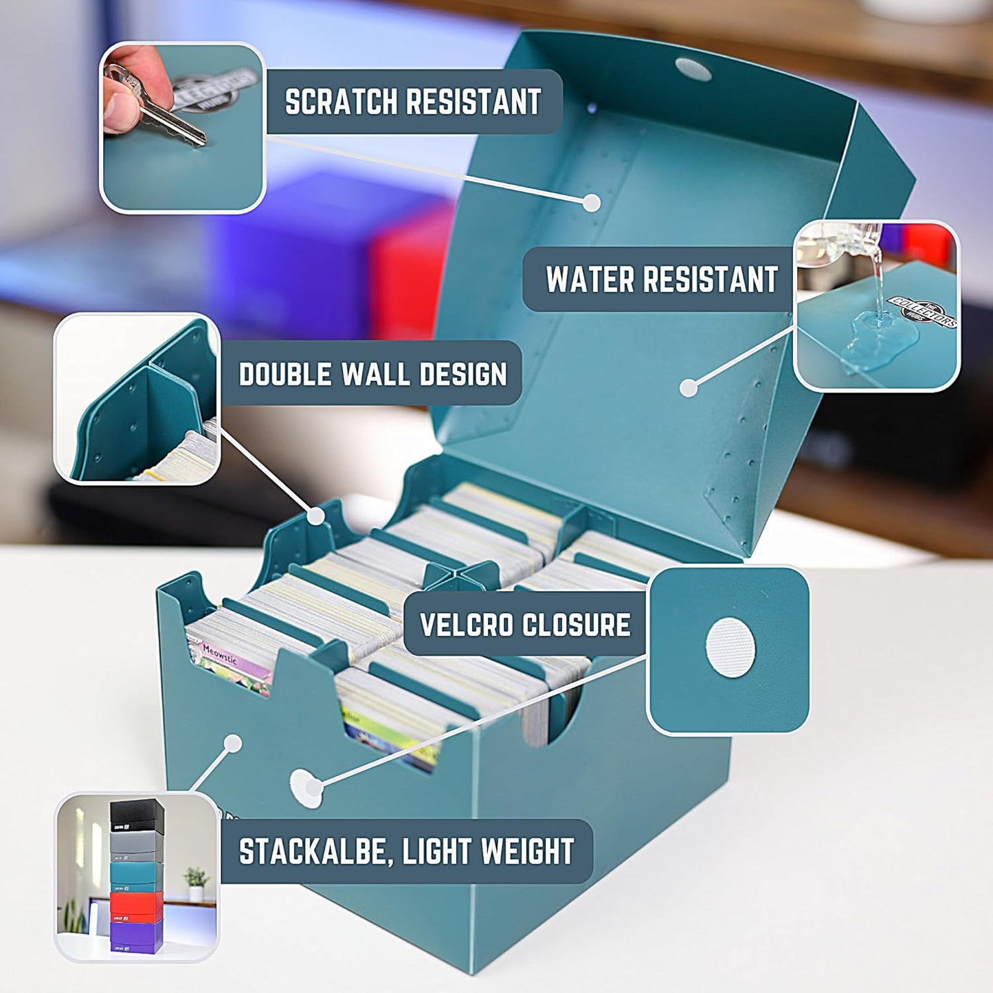 Trading Card Storage Box 800 - Grey | Card Box 800+ holds standard 35pt cards | 4-in-1 Compartments| Strong Double Wall Design | 8 dividers | Sports & Baseball Card Deck Box - Grey