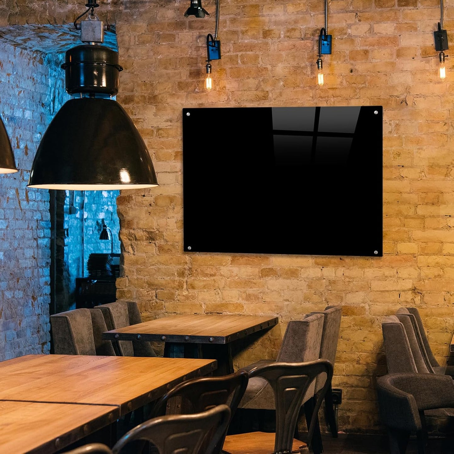 Glass Magnetic Black Board - 48 x36 Inches Frameless Dry Erase Blackboard for Wall, Wall Mounted Glass Board, Writing Board for Office, Meetings and Schools