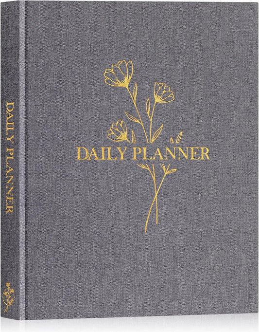Lanpn Undated Daily Planner Hourly Schedule Notebook, 196 Pages 2 Page per Day To Do List Notebook Notepad Appointment Work Planner, Hardcover Daily Journal Organizer Book For Women 7.7" x 9.3" Grey