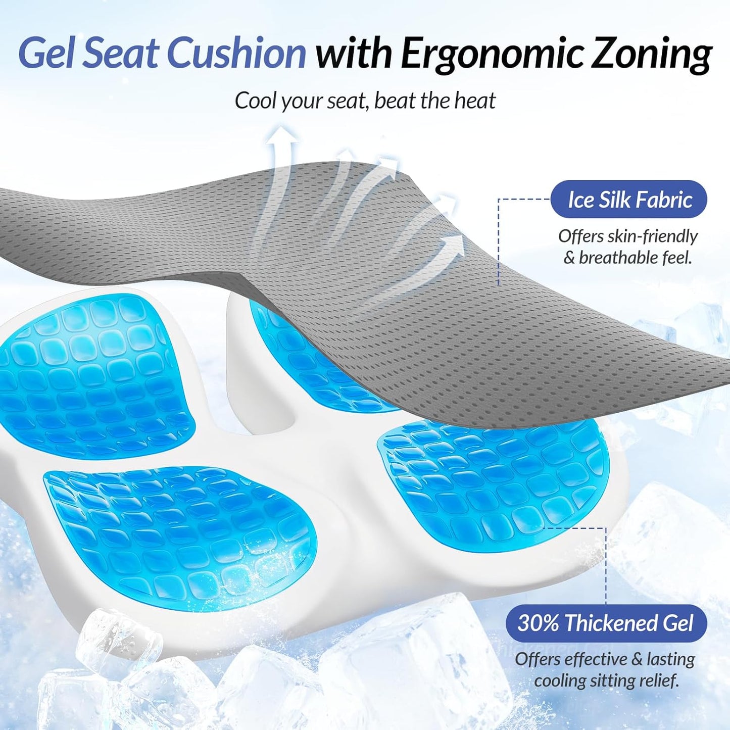 ZIKEE Car Seat Cushion for Driving with Cooling Gel, Ergonomic Memory Foam Seat Cushion for Car Provides Sciatica, Back, Tailbone Pain Relief and Intimate Ventilation, Anti-Slip & Breathable Cover