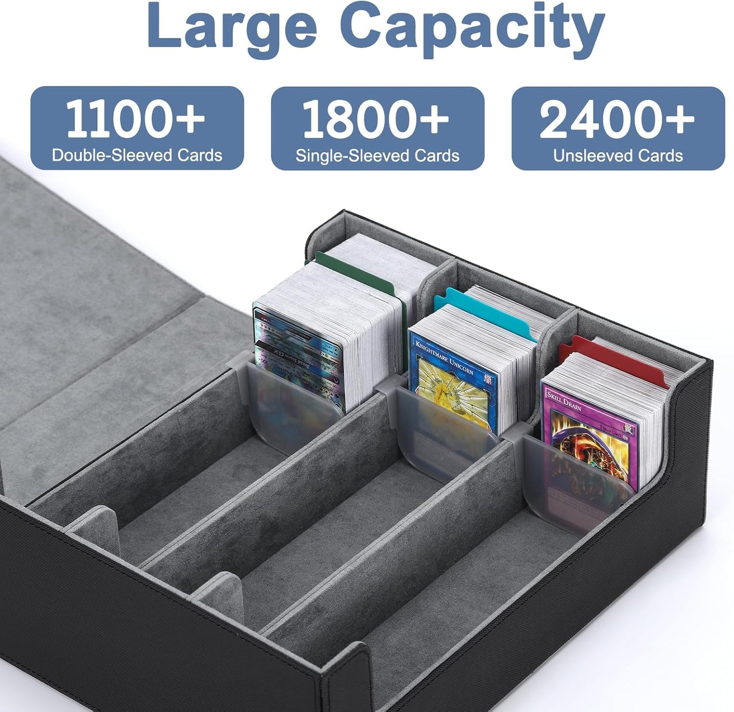 Card Deck Case for Trading Cards 1800+, MTG Card Storage Box, Leather Magnetic Closure Storage Box for Magic Commander, MTG, YuGiOh, PKM and Sports Cards