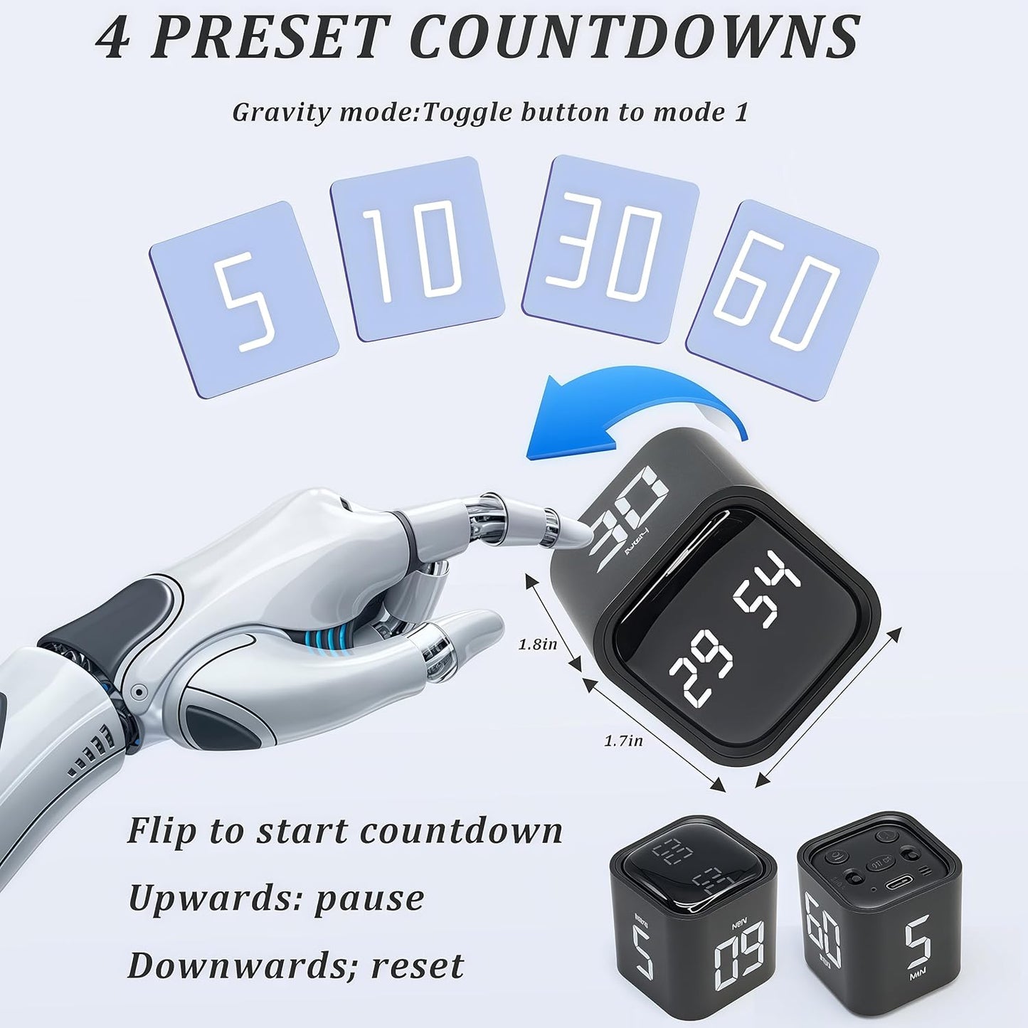 2Pcs Rotating Pomodoro Timer 5,10,30, 60 Minutes Preset,Desk Productivity Flip Timer, Visual Cube Countdown Stopwatch,Custom Modes/Vibration/High/Low Volume,ADHD Timers, for Study, Work, Kitchen