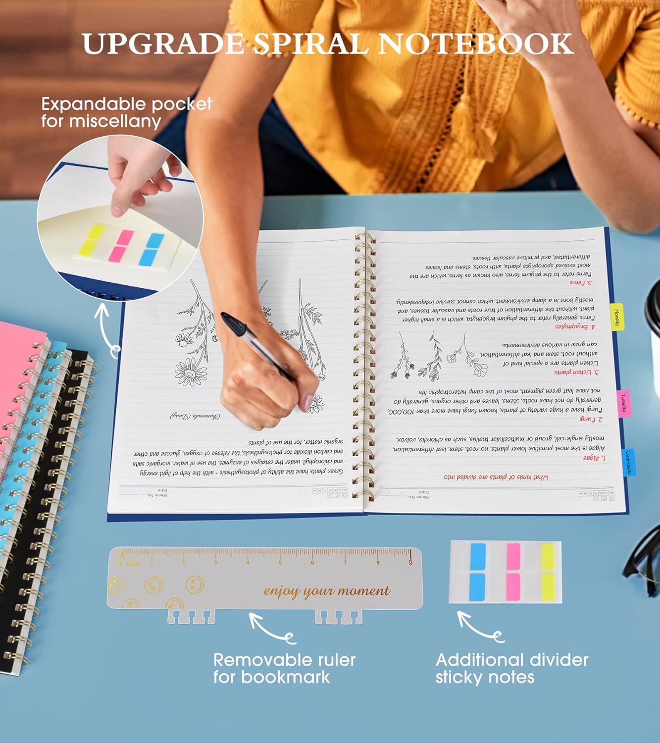 Spiral Notebook Journal 8.5” x 11”, A4 Large Notebooks for Women Men, College Ruled Lined Journal, 100 GSM Paper, Plastic Hardcover Spiral Bound Journals for Work School Note Taking Business, Navy