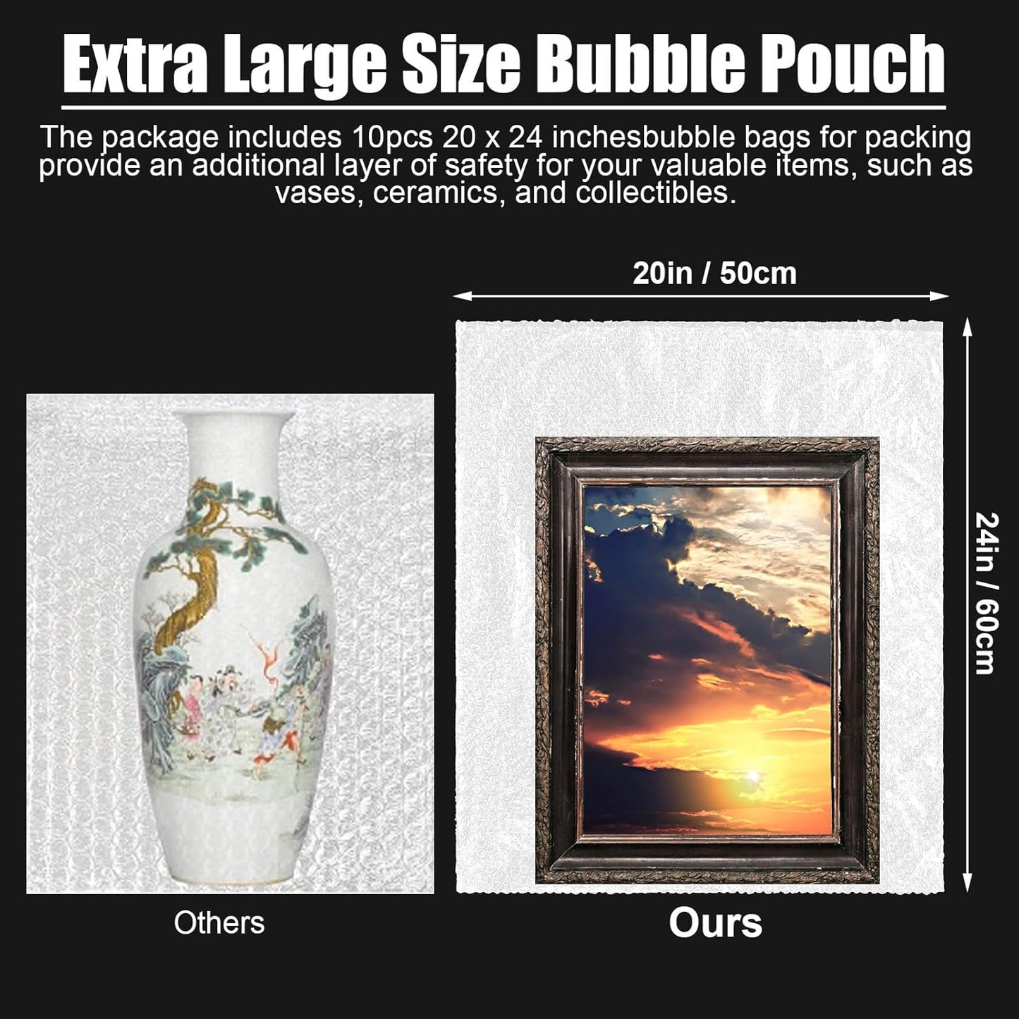 10 Pack Extra Large Bubble Pouches 20 * 24 Inch Clear Bubble Pouch Wrap Bags for Packing Shockproof Cushioning Wrap Bag for Shipping Moving Fragile Dishes China Plates Painting Fragile Items