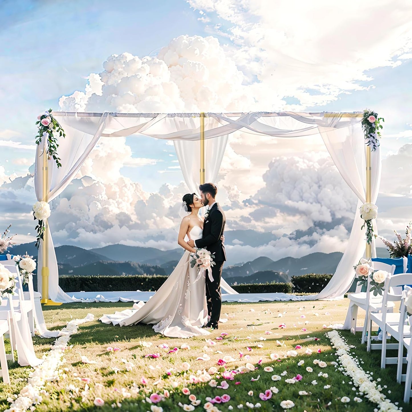 EMART Backdrop Stand Heavy Duty 10ftx20ft, Adjustable Pipe and Drape Photo Background Support Kit, Metal Frame with Flat Base for Wedding Birthday Party Banquet Decorations-Gold