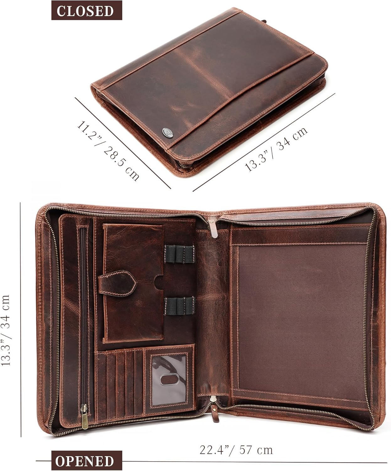 Leather Portfolio Binder, Professional Organizer Padfolio – Resume Folder, Business Card & Document Holder, Portfolios for Men & Women, Office & Business Supplies by Luxeoria | (Large - Brown)