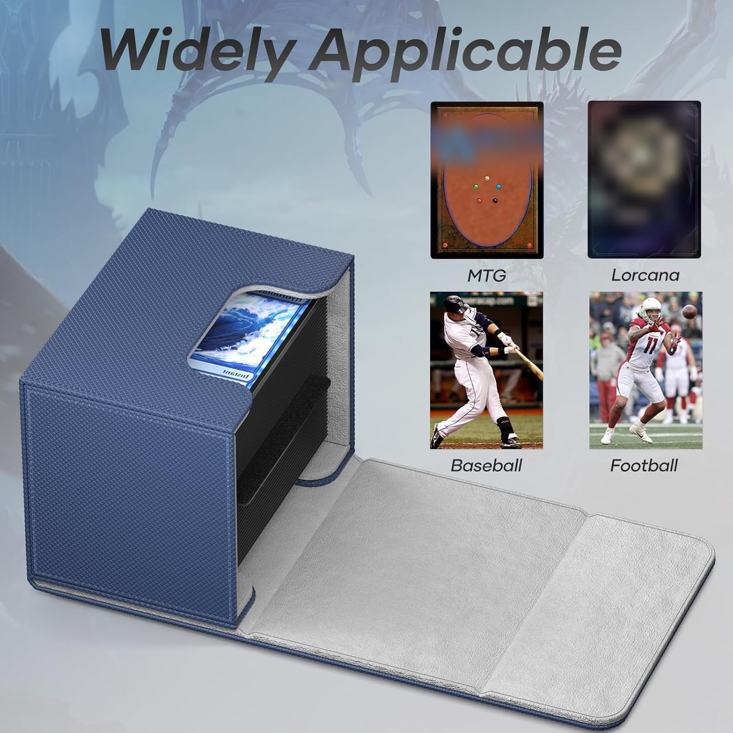 Mlikero Card Deck Box, Commander Deck Box Holds 100+ Double-Sleeved Cards with Divider, Leather Magnetic Closure Card Box Fit for MTG, TCG (Blue)