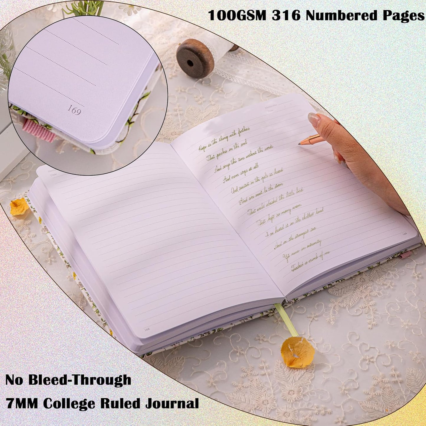 TIEFOSSI Lined Journal Notebook for Women, A5 College Ruled Notebook for Writing, 316 Numbered Pages Thick Paper, Daily Journal, for Work Home School, Note Taking, Business, 8.4 X 5.8 In