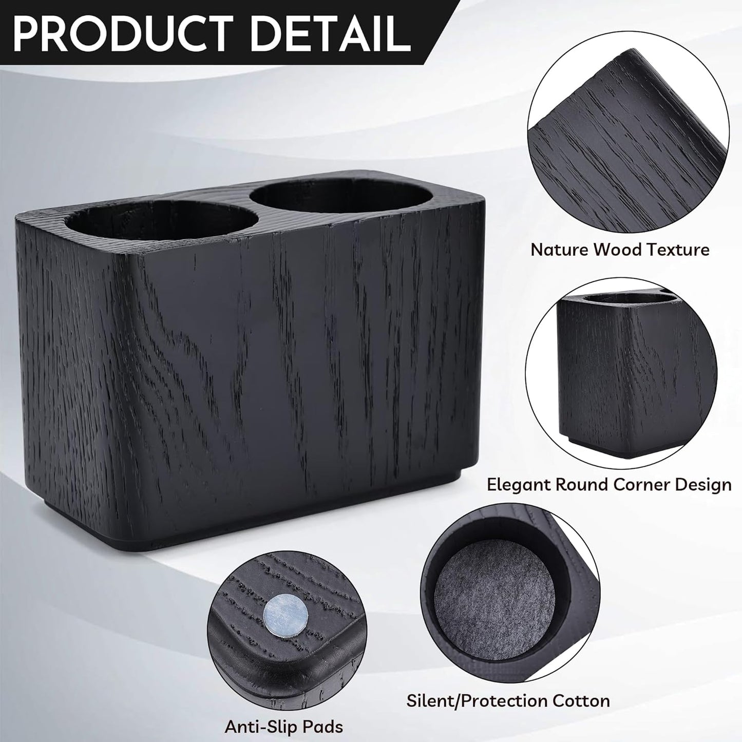 Oak Solid Wood Pen &Pencil Holder for Desk, Office Stationery Organizer, Table Pencil Cup Stand,Desk Accessories Holder, Two Cups Practical Design. (Char Black)