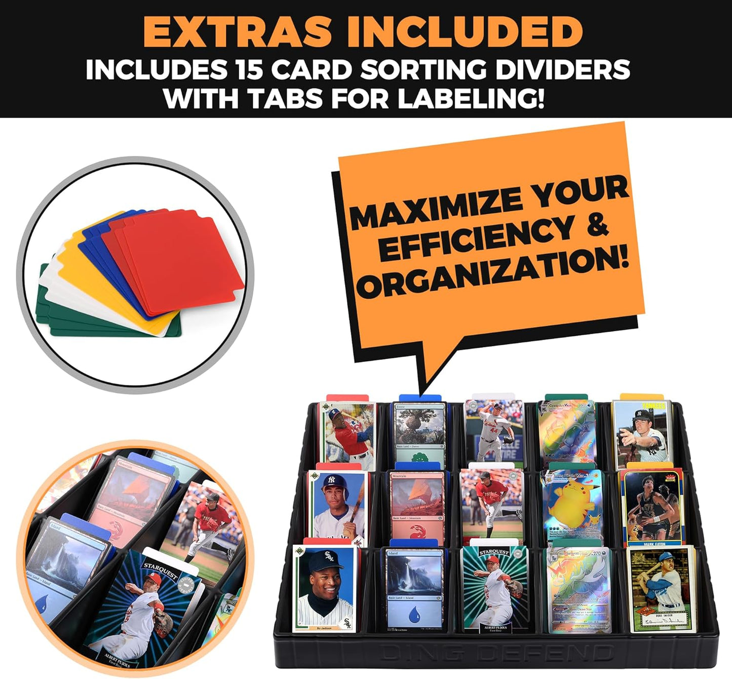 2 Pack Card Sorting Tray - Stackable Trading Cards Organizer, 15-Compartment Playing Organizing Tool - Sorter for Raw, Sleeved and Toploaders, Includes Label Dividers