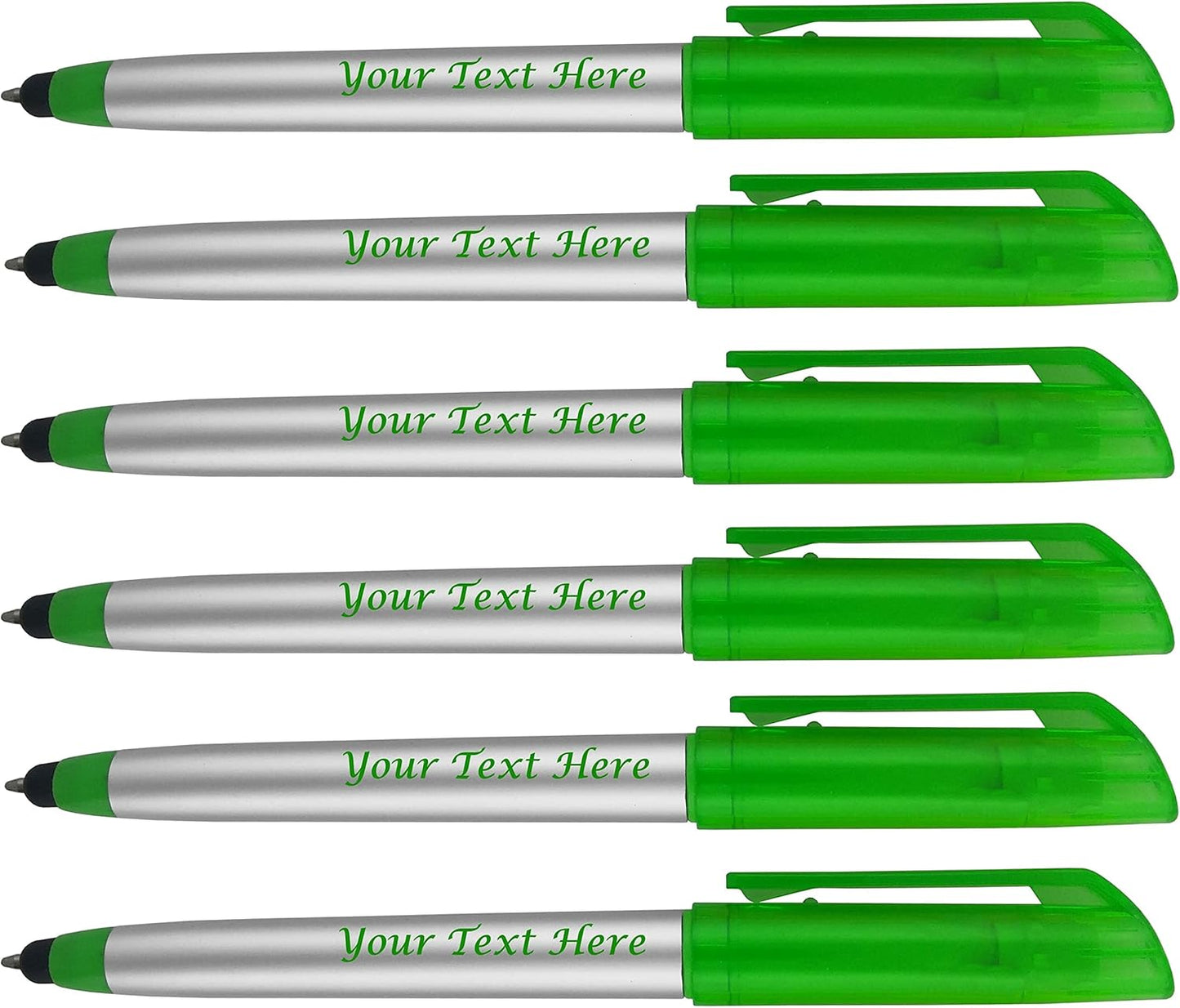 Personalized Pens with Highlighter and Stylus -250 Pack Bulk-Free Imprint - 3 In Highlighter, Ballpoint Pen, and Stylus Combo- add Custom Business Name, Logo or Gift Message- Green