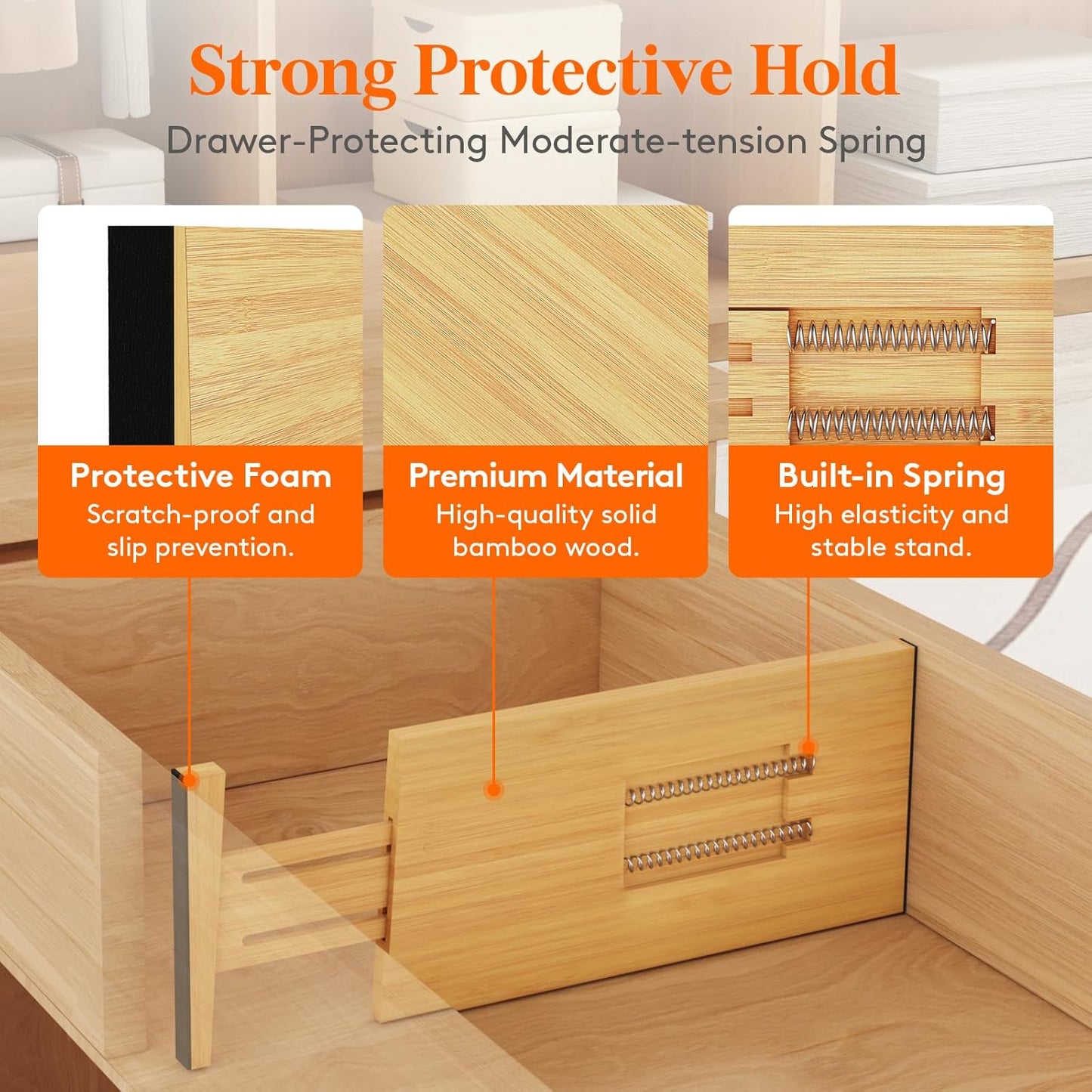 Lifewit 6 Pack Drawer Dividers Bamboo 6" High, 11-17" Adjustable Drawer Organizers for Clothes, Expandable Dresser Separators in Bedroom/Bathroom/Kitchen/Fridge/Office Organization and Storage