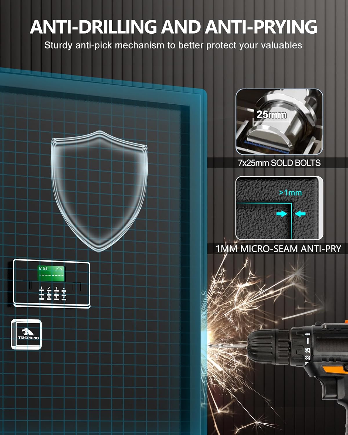 【US STOCK】TIGERKING 17.6 Cubic Feet Extra Large Heavy Duty Safe Box, Home Safe with Double Safety Key Lock and Separate Lock Box, Digital safe with 3 Removable Shelf for Home Hotel Office,235lbs