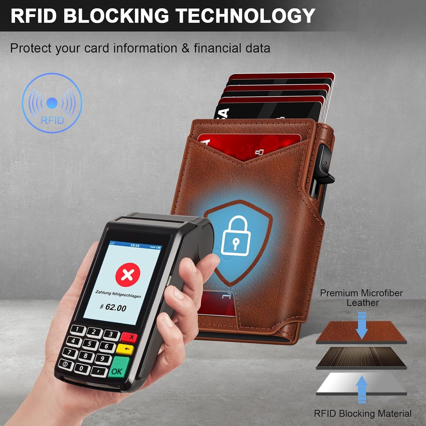 Wallet for Men Wallet with Slim Pop Up Card Holder 9-13 Cards, Bifold Minimalist Smart Wallet RFID Blocking Credit Card Holder with ID Window & Stretchable Cash Slot Compact Metal Aluminum Card Case