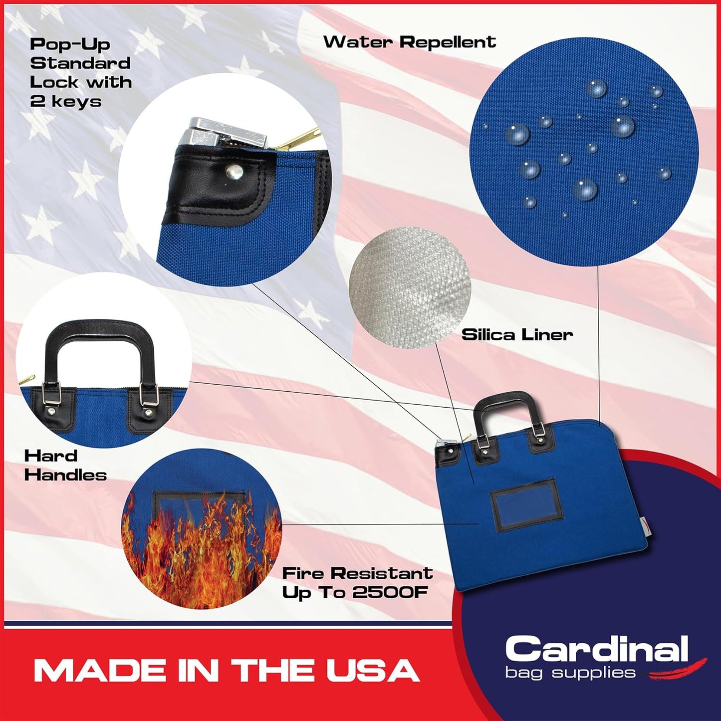 Fire Resistant Security Money Bag with Lock, Water Repellent, Safe Storage, Protects Important Valuables, 15 x 11 Inch (Royal Blue)